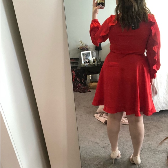 Red Satin Ruffle Dress - Picture 6 of 7